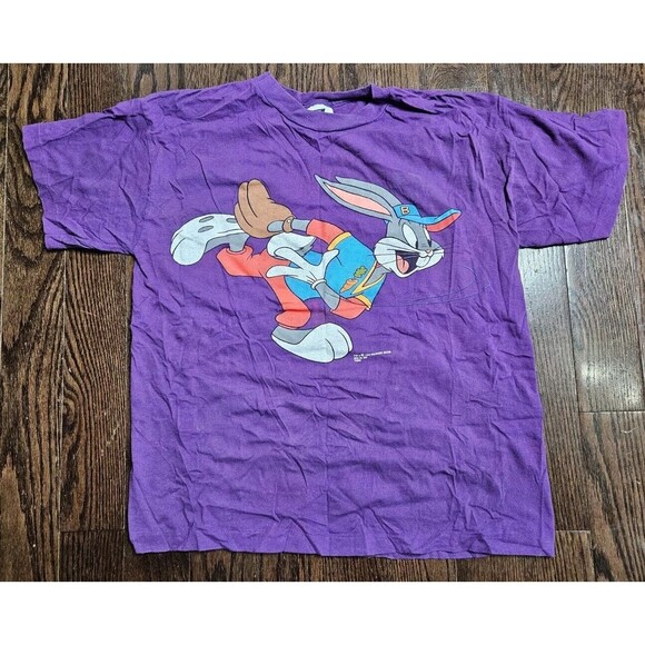 Vintage Bugs Bunny Daffy Duck Looney Tunes T-Shirt Large Purple 1993 Baseball - Picture 1 of 11